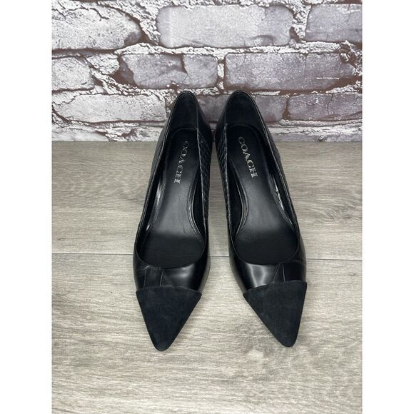 Coach Lacey Patchwork Black Leather Suede Pointed High Heels Women Sz 7B US/37EU - Picture 2 of 16
